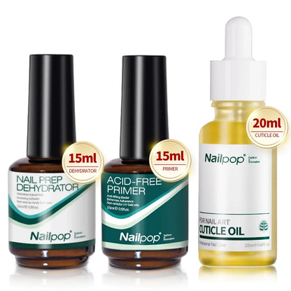 Nailpop Nail Dehydrator and Primer Acid Free Natural Nail Prep for Acrylic and UV Gel Nail Polish Fast Dry Superior Bonding Set