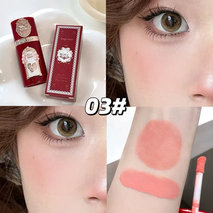 Gege bear Strawberry Cupid Pink Pop Set Velvet Matte Lip Cream Pressed Powder Liquid Blush Set Long Lasting Lightweight Makeu