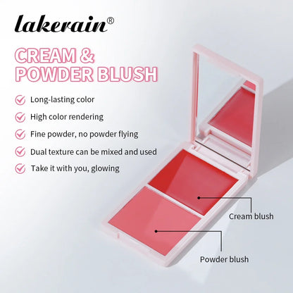 Cream & Powder Blush Matte 5Colors Dewy Rosy Blush Makeup Pan Long-lasting Wearing High Pigment Natural Matte Blush Cosmtics