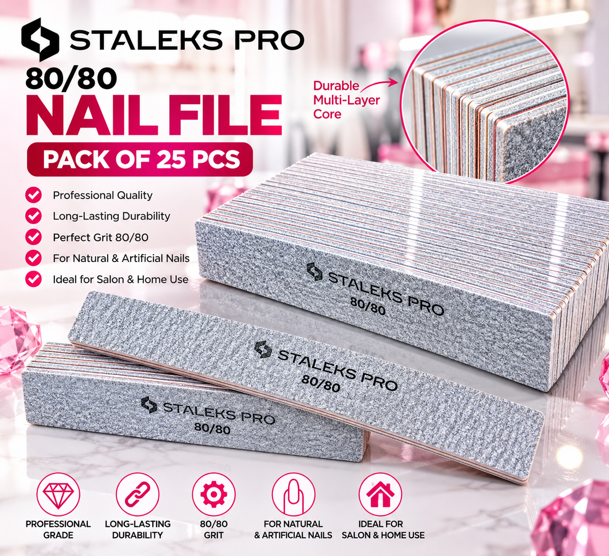 STALEKS PRO JUMBO NAIL FILE 80/80 (PACK OF 25PCS)