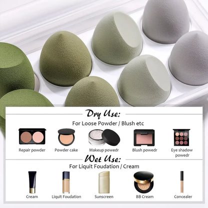 Texas Beauty & Health 8 pcs Super Soft Latex-free Sponge Makeup Blender, Dual Use, Spread and Blend Foundation Green Color