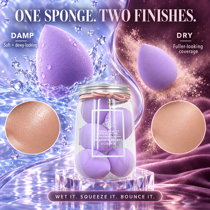 Texas Beauty & Health 5-Piece Purple Makeup Sponge Set – Wet & Dry Beauty Blenders for Foundation, Concealer, Contour & Cream Blush