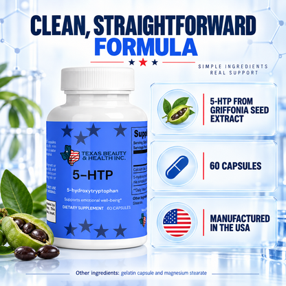 Texas Beauty & Health MoodLift 5-HTP Supplement for Mood, Calm & Sleep Support, 60 Capsules
