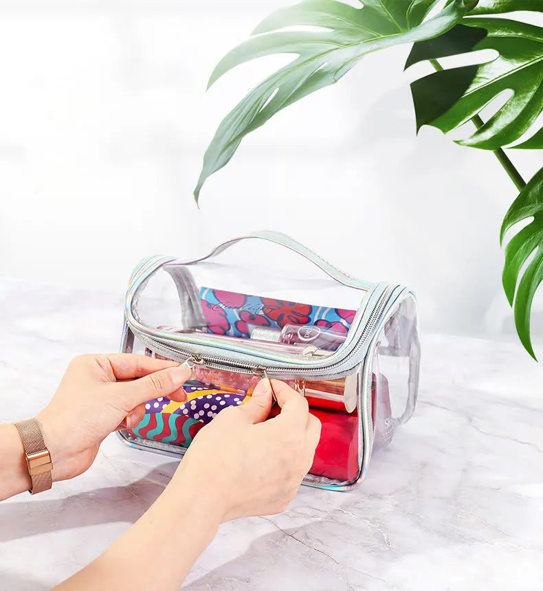 Transparent Large Capacity PVC Toiletry Bag Waterproof Cosmetic Bags Travel Clear Makeup Cosmetic Bag Grey