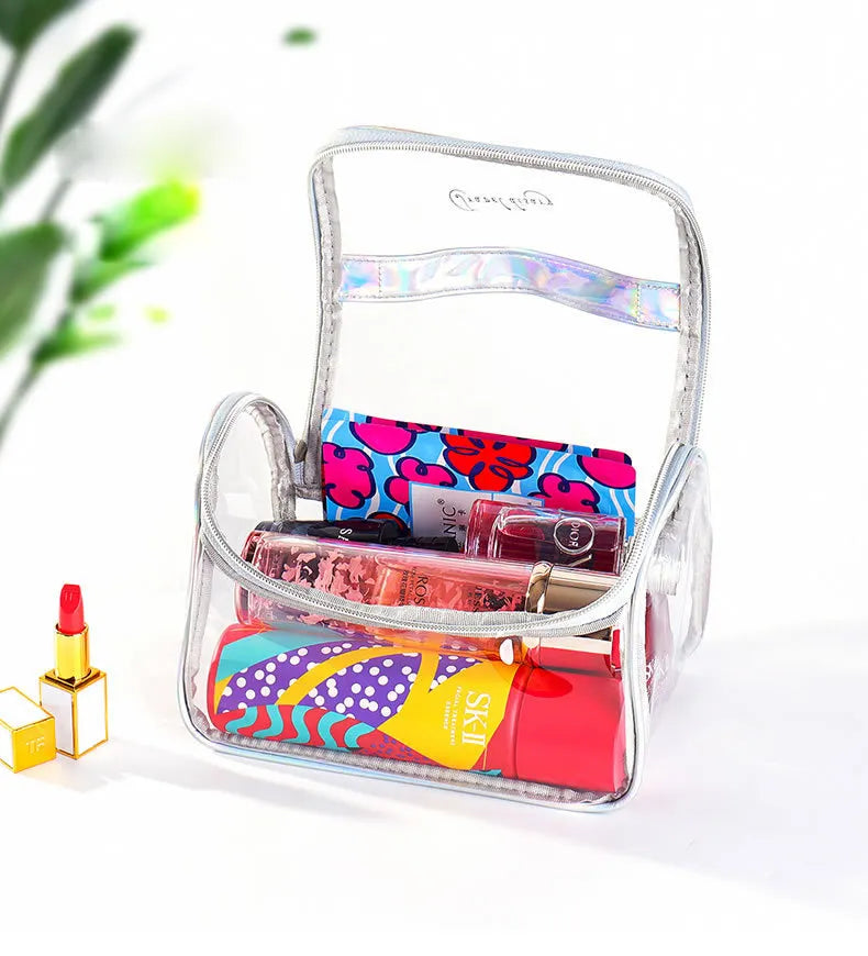 Transparent Large Capacity PVC Toiletry Bag Waterproof Cosmetic Bags Travel Clear Makeup Cosmetic Bag Grey