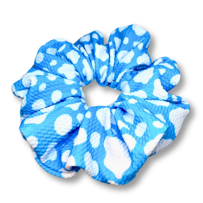 Blue Cow Print Bullet Scrunchie
