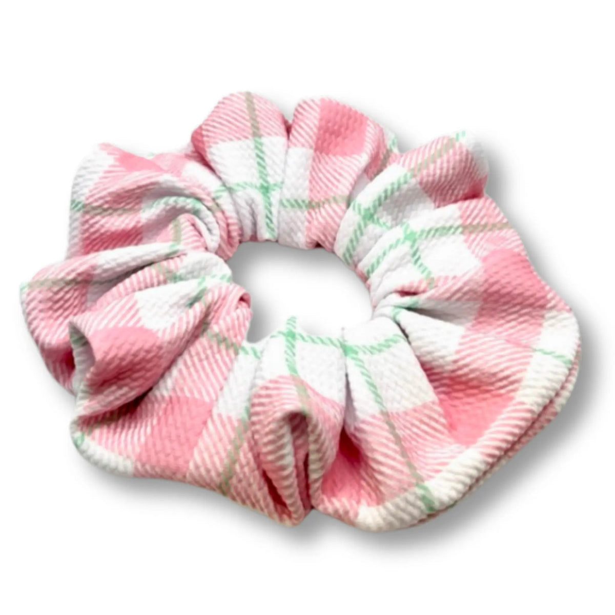 Pink & Green Plaid Spring Bullet Scrunchie