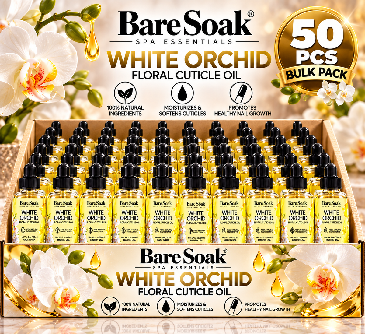 BARE SOAK CUTICLE OIL 2OZ. - WHITE ORCHID