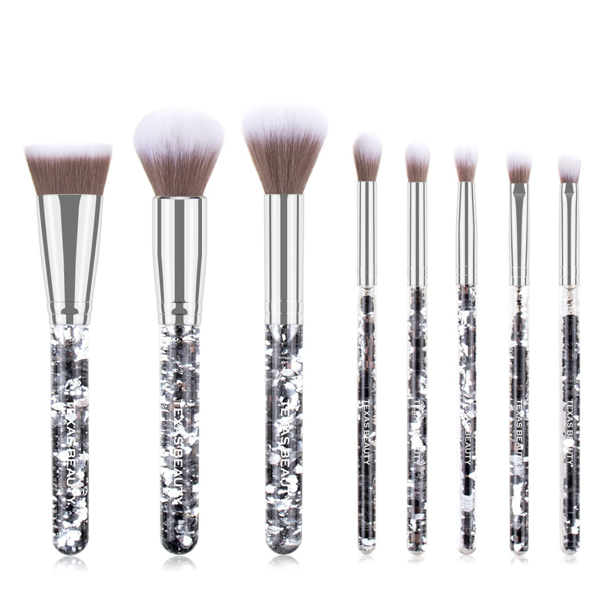 8 Pcs Stylish Silver Glitter Handle Makeup Brush Set