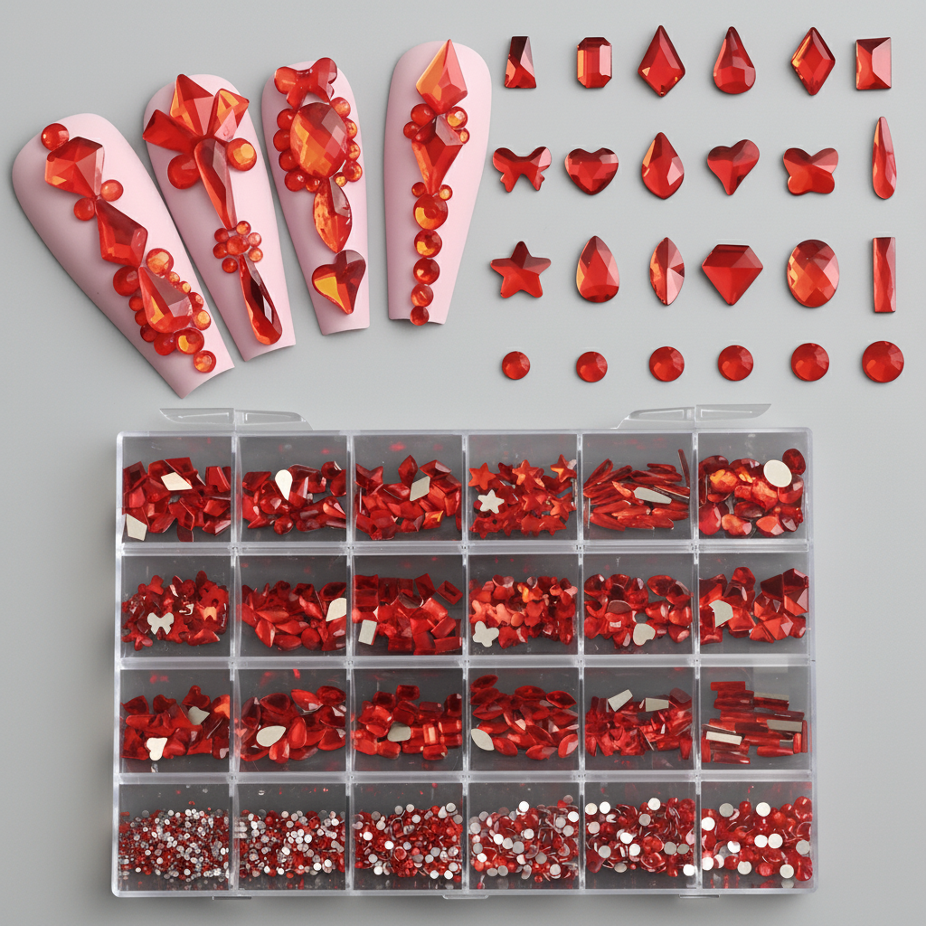 LUXURY CRYSTAL RHINESTONE 24-GRID - RED