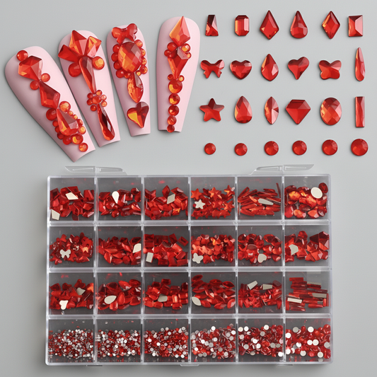 LUXURY CRYSTAL RHINESTONE 24-GRID - RED
