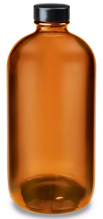 AMBER GLASS BOTTLE WITH LID