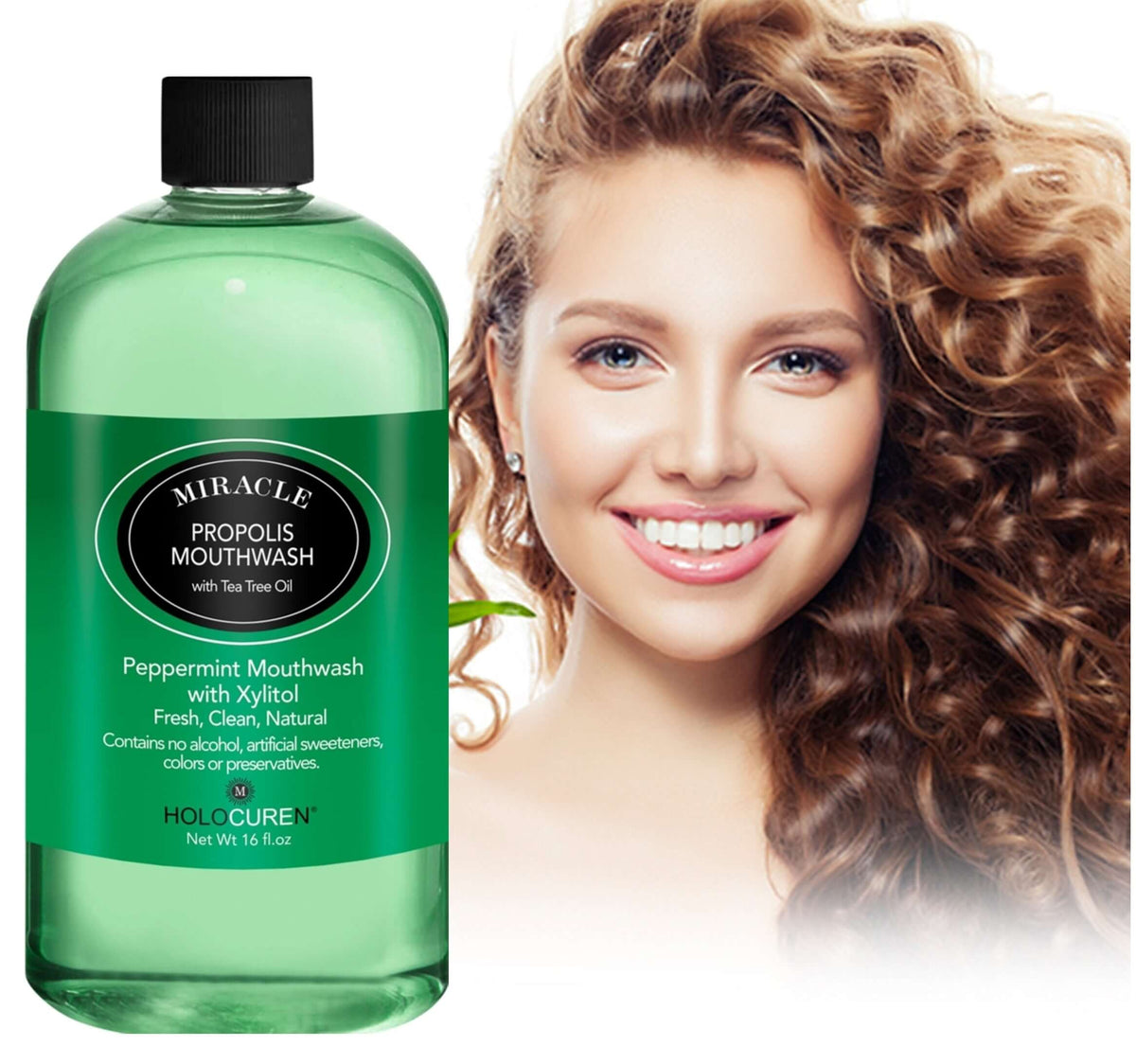 Holocuren Miracle Propolis Mouthwash with Tea Tree Oil – Fluoride-Free, 16 oz