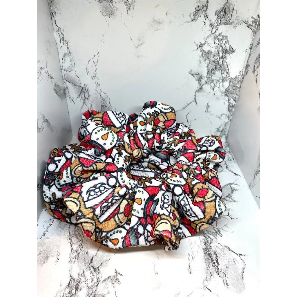 Packed Santa, Snowman, and Rudolph Christmas Bullet Scrunchie