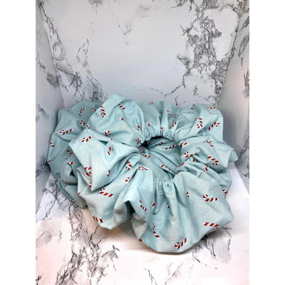 Blue Candy Cane Christmas Scrunchie