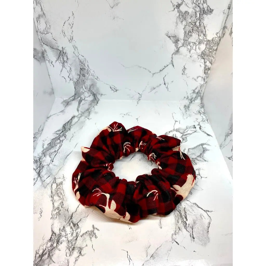 Mini Reindeer Buffalo Plaid Christmas Scrunch