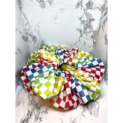 White Checkered Rainbow Scrunchie