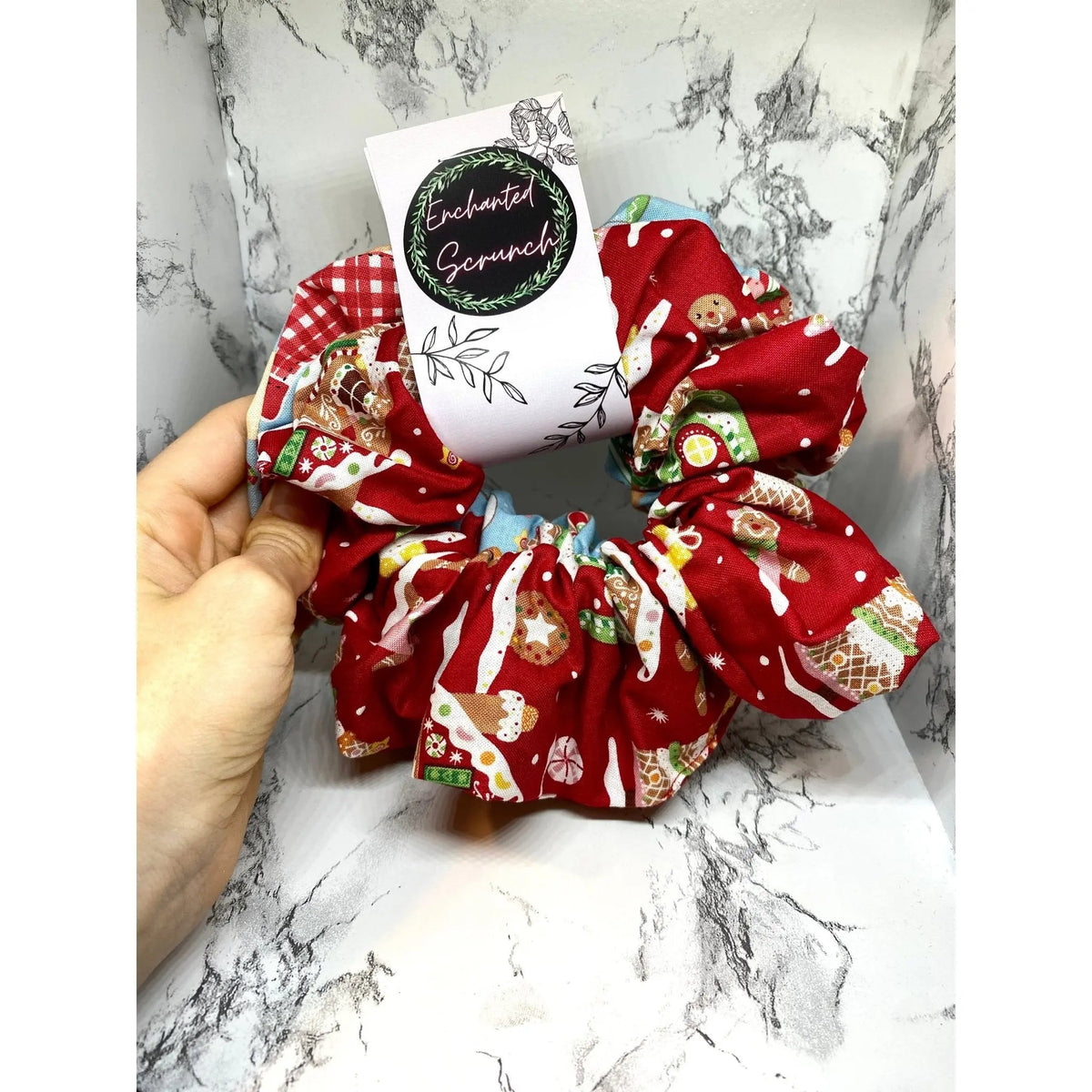 Red and Blue Gingerbread Christmas Set Scrunchie