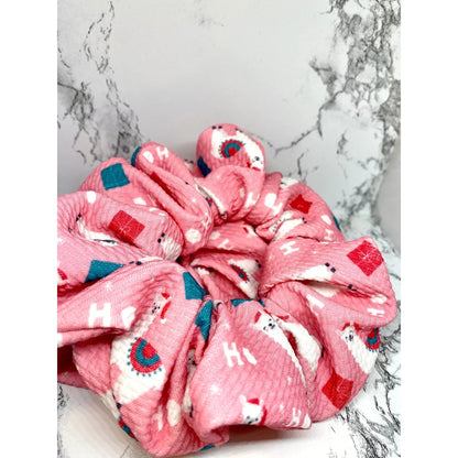 Pink Christmas Llama Bullet Scrunchie