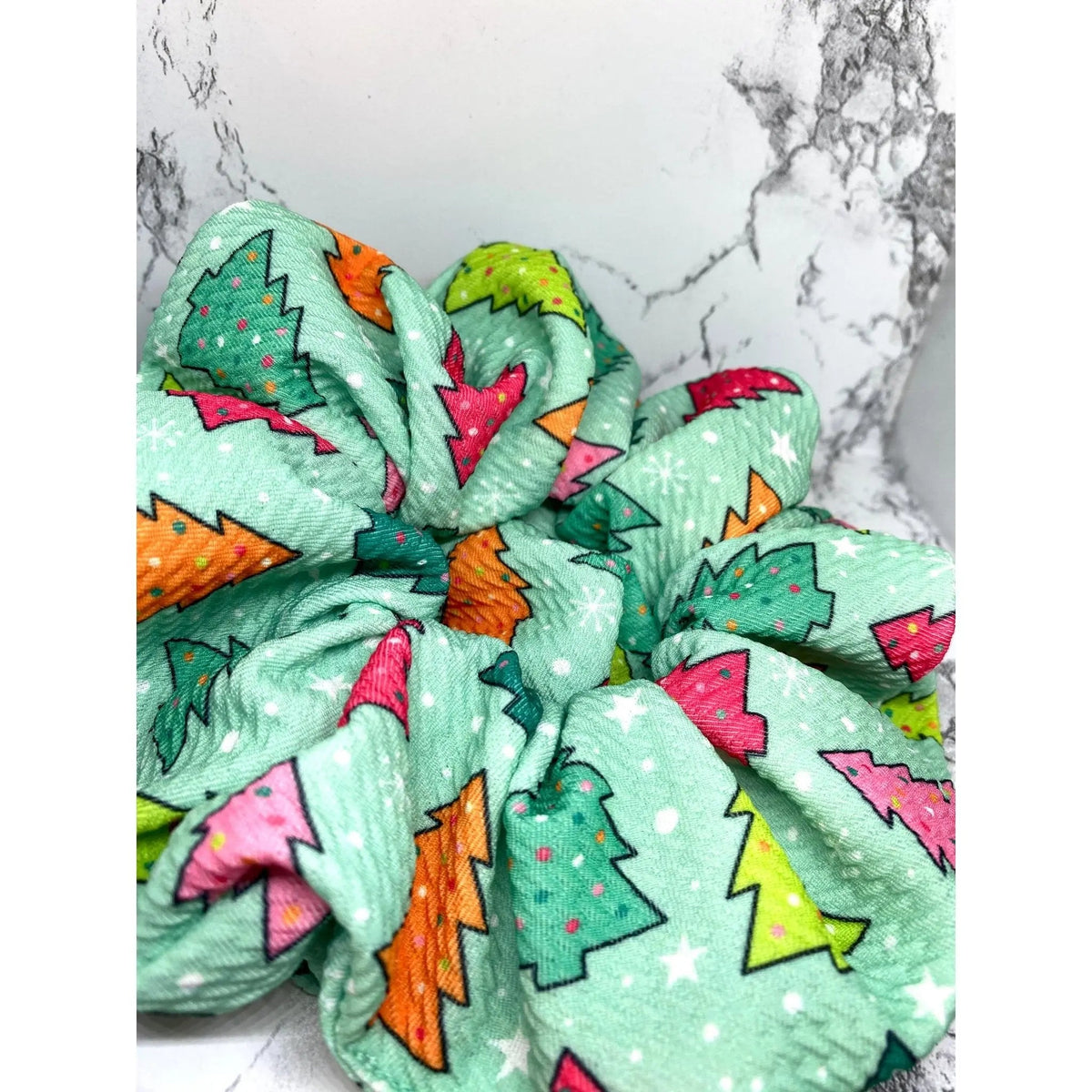 Mint Green Christmas Tree Bullet Scrunchie
