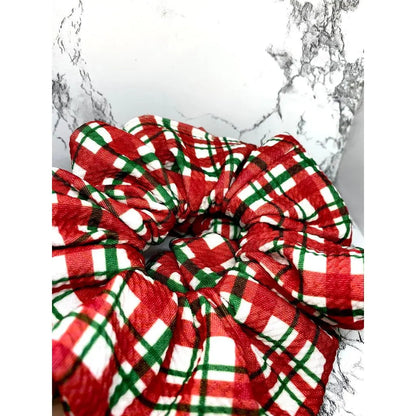 Striped Red Plaid Christmas Bullet Scrunchie