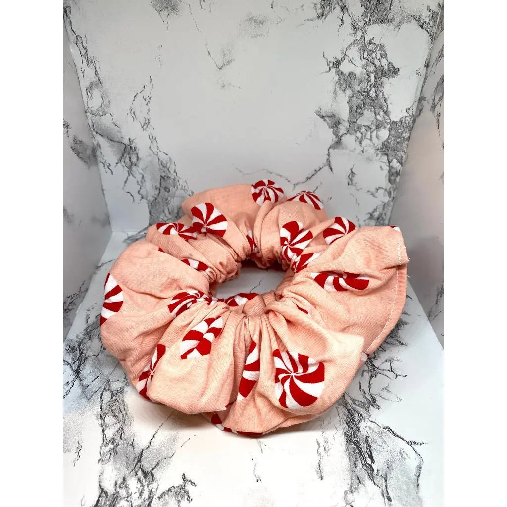 Pink Peppermint Christmas Scrunchie