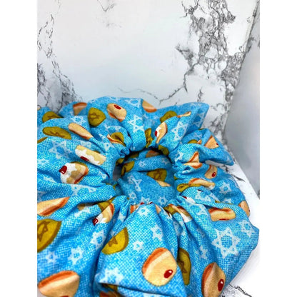 Blue Hanukkah Donuts Scrunchie