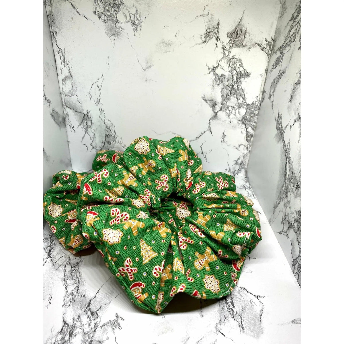 Green Gingerbread Cookies Christmas Scrunchie