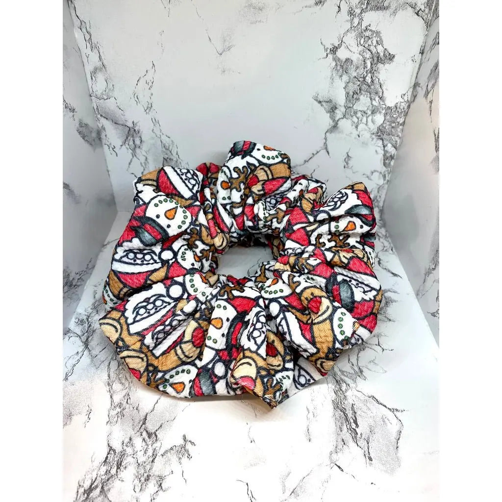 Packed Santa, Snowman, and Rudolph Christmas Bullet Scrunchie