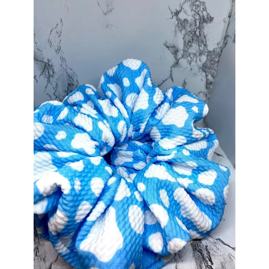 Blue Cow Print Bullet Scrunchie