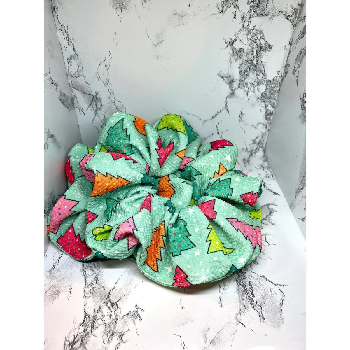 Mint Green Christmas Tree Bullet Scrunchie