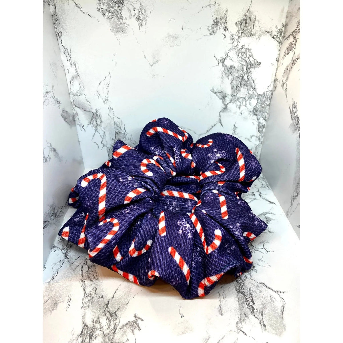Blue Candy Cane Christmas Bullet Scrunchie