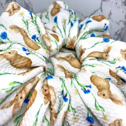 Flowers and Rabbits Easter Bullet Scrunchie