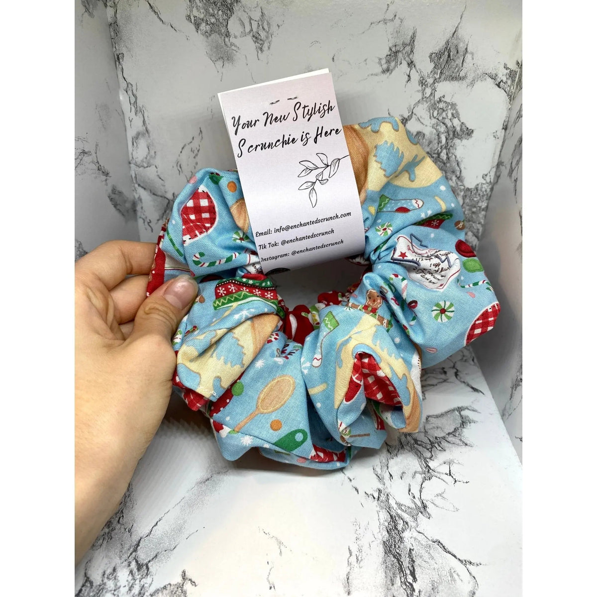 Red and Blue Gingerbread Christmas Set Scrunchie