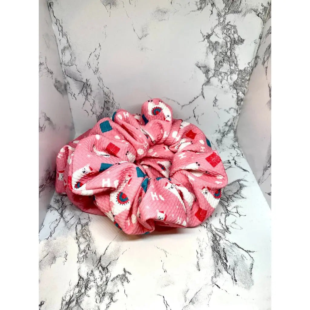 Pink Christmas Llama Bullet Scrunchie