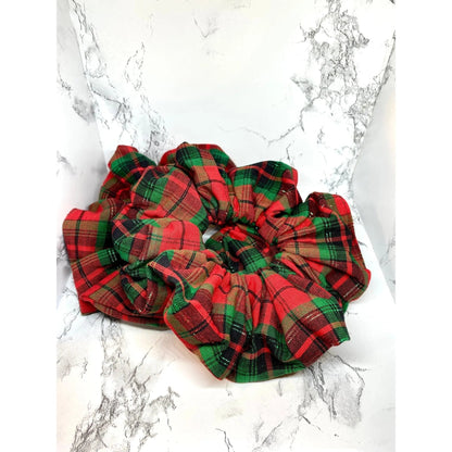 Red and Green Sparkle Plaid Christmas Scrunchie