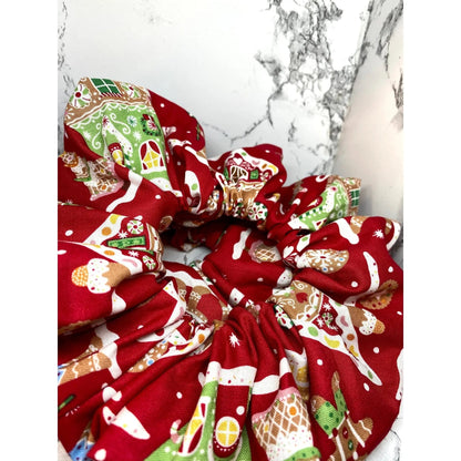 Red Gingerbread House Christmas Scrunchie