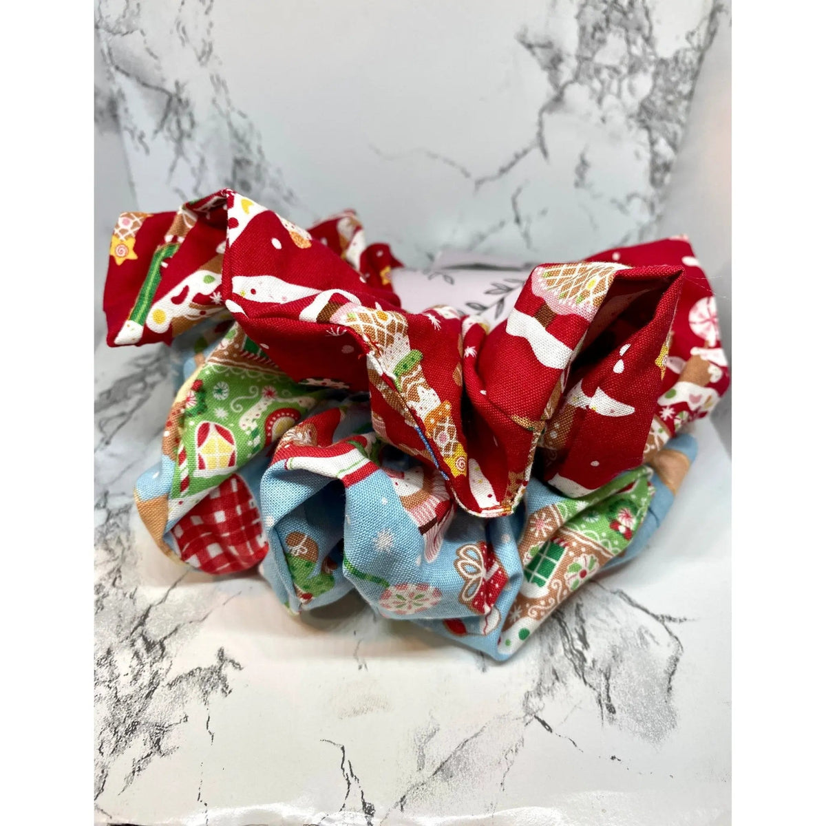 Red and Blue Gingerbread Christmas Set Scrunchie