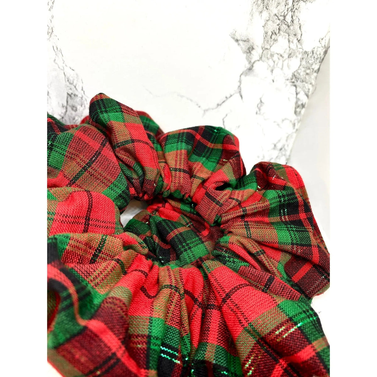 Red and Green Sparkle Plaid Christmas Scrunchie