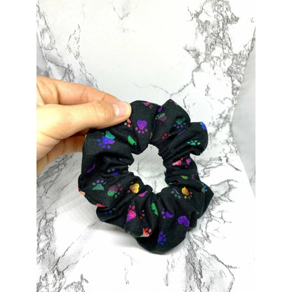 Mini Black Colored Paw Print Scrunchie