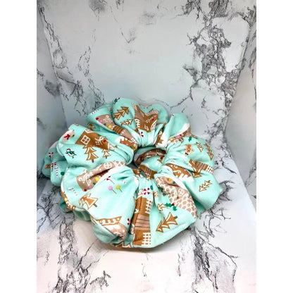 Blue Gingerbread House Christmas Scrunchie
