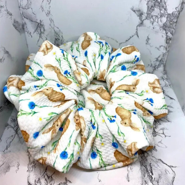 Flowers and Rabbits Easter Bullet Scrunchie