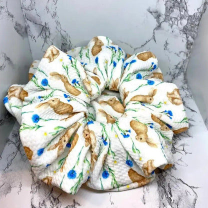 Flowers and Rabbits Easter Bullet Scrunchie