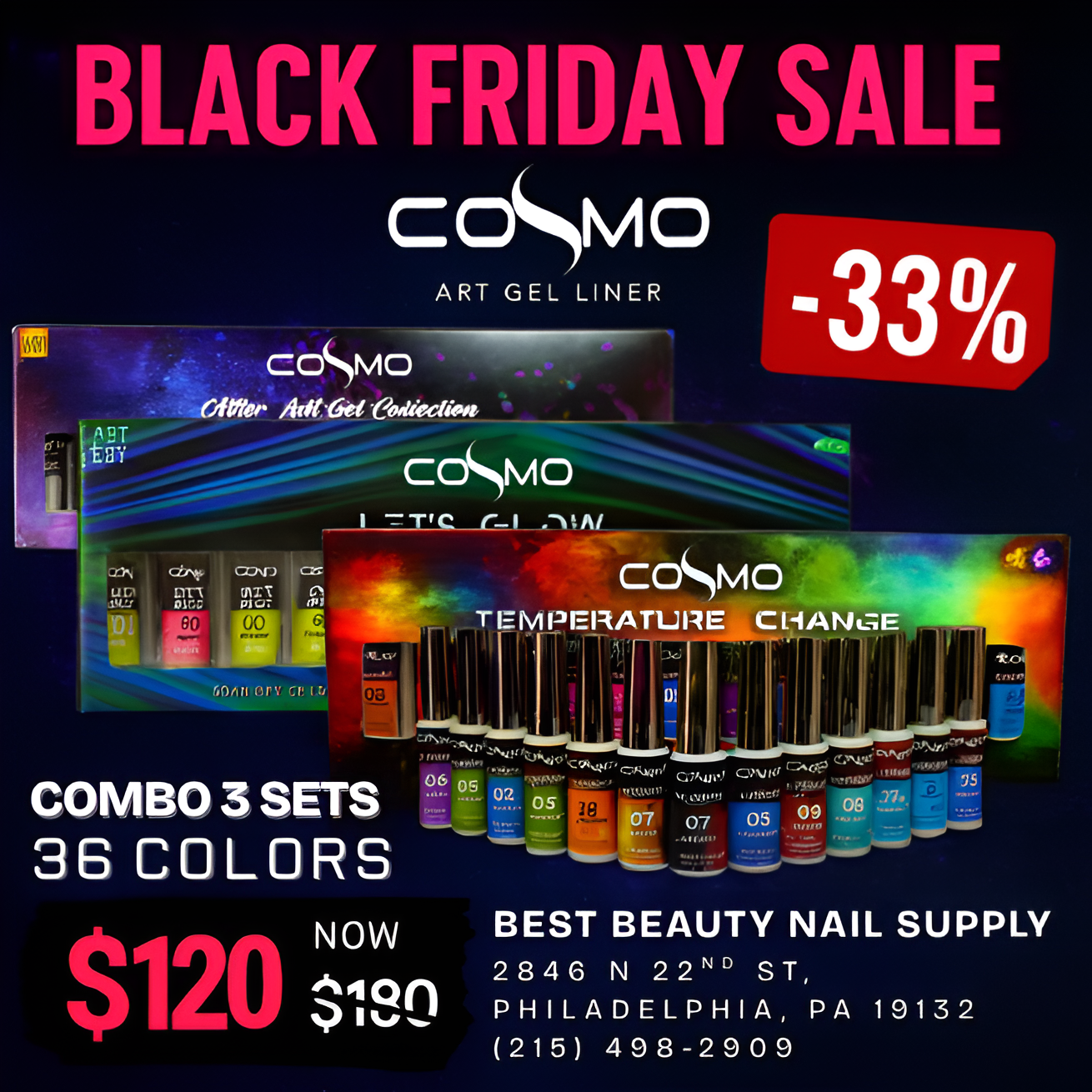 COSMO GEL ART DESIGN COMBO 3 SETS - 36 COLORS